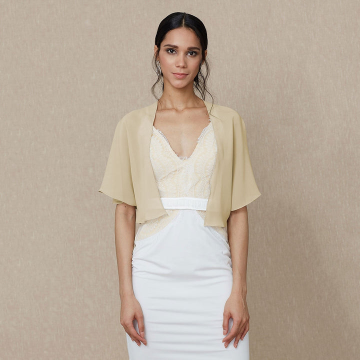 Elegant Sun Protection Short Sleeve Chiffon Wedding Wraps With Pure colour