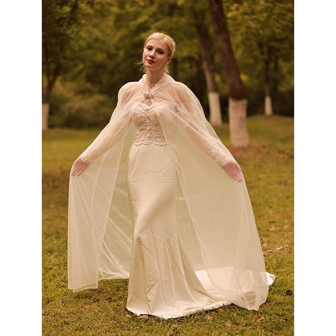 Bridal Long Sleeve Dolman Sleeve Tulle Wedding Wraps With Pure colour