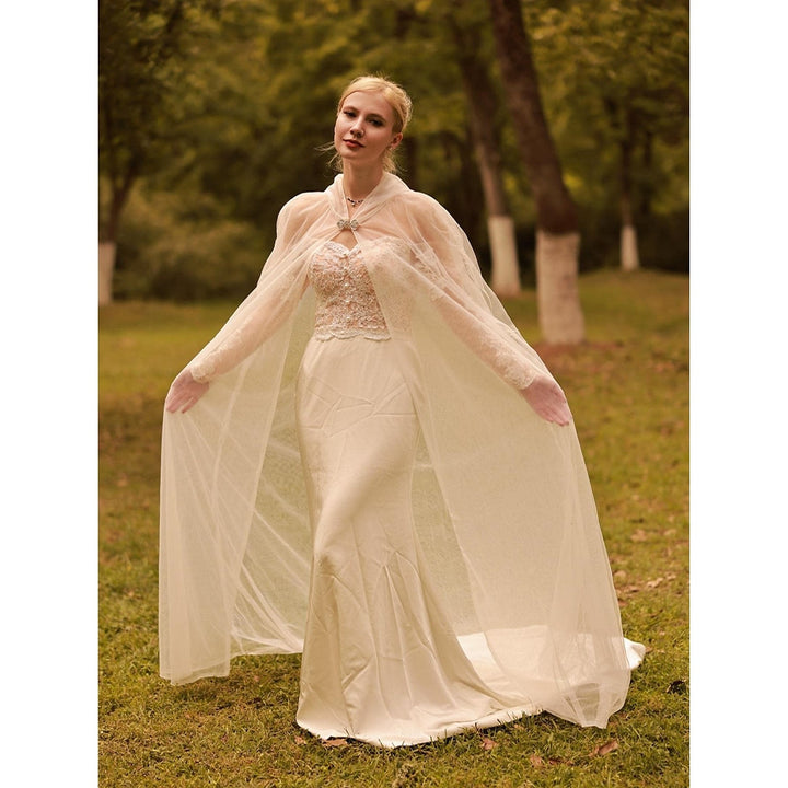 Bridal Long Sleeve Dolman Sleeve Tulle Wedding Wraps With Pure colour