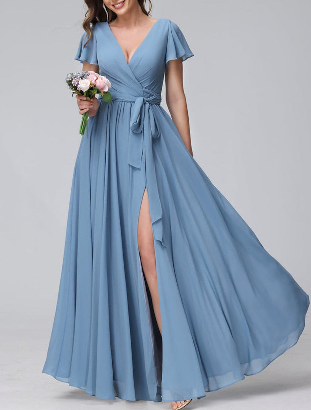 A-Line/Princess V-Neck Floor-length Long Bridesmaid Dresses