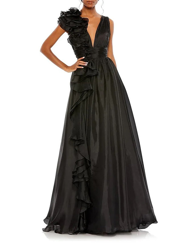 A-Line/Princess V Neck Sleeveless Floor-length Long Formal Evening Floar Dresses with Split Side