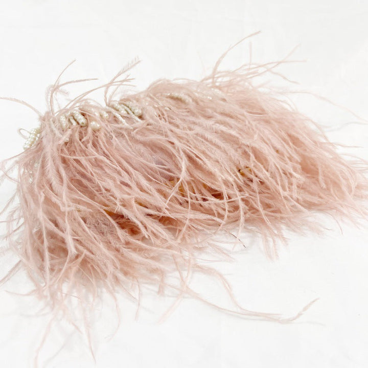 Pleated Chain Ostrich Feather Clutch Hand Bags