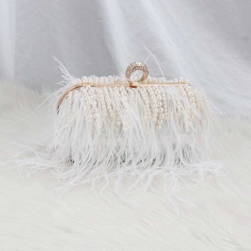 Pleated Chain Ostrich Feather Clutch Hand Bags