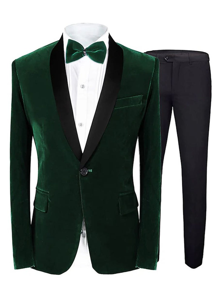 Green Blue Burgundy Men's Velvet Regular Single Breasted One-Button Party Suits Jacket