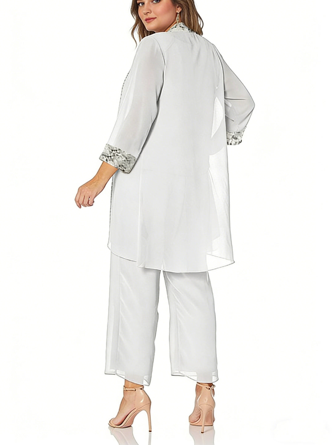 Chiffon Round Neck Floor-Length Plus Size Mother of the Bride Pantsuits with Jacket