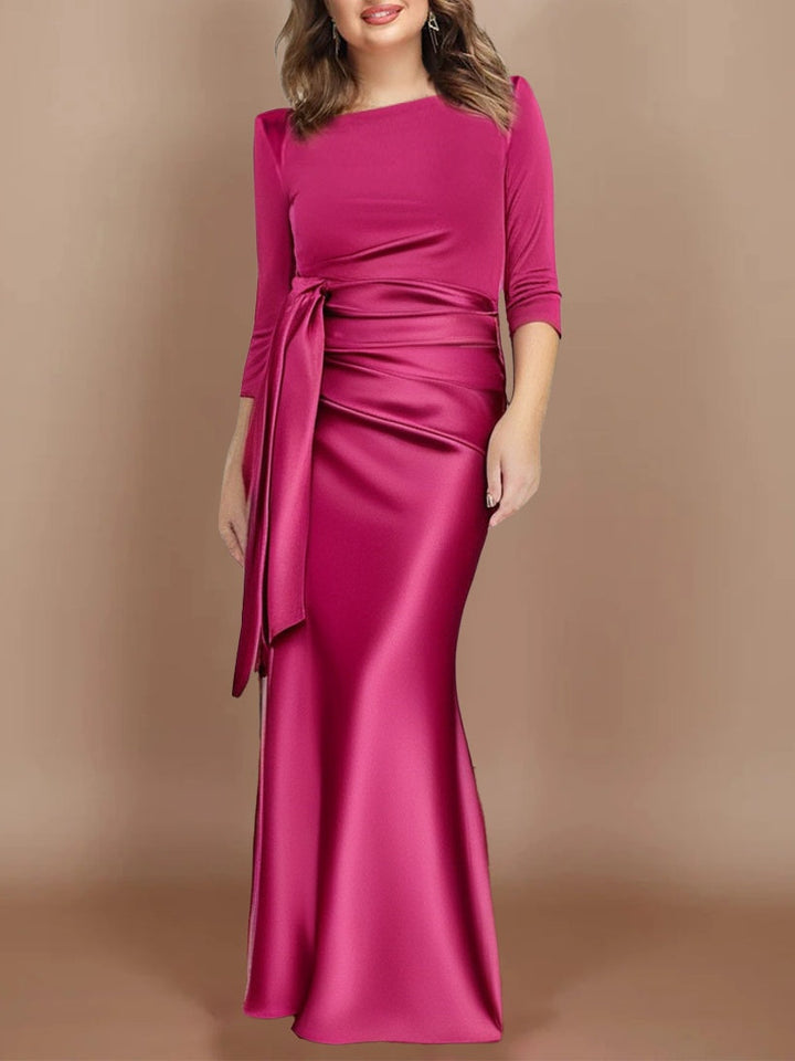 Sheath/Column Scoop 3/4 Length Sleeves Floor-Length Mother of the Bride Dresses with Bow