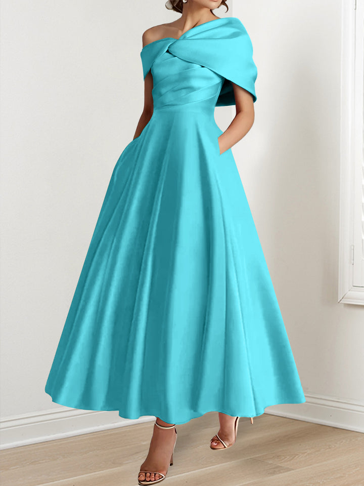 A-Line/Princess  Ankle-Length Sleeveless Off-the-shoulder Mother of the Bride Dresses With Ruffles Bow(s)