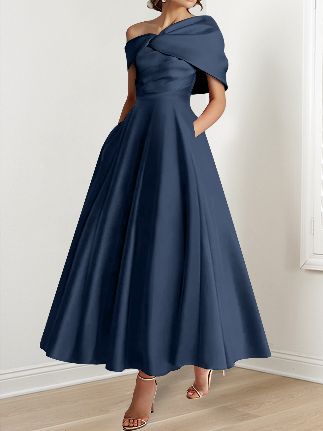 A-Line/Princess  Ankle-Length Sleeveless Off-the-shoulder Mother of the Bride Dresses With Ruffles Bow(s)