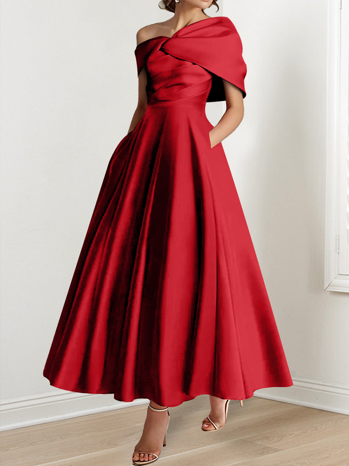 A-Line/Princess  Ankle-Length Sleeveless Off-the-shoulder Mother of the Bride Dresses With Ruffles Bow(s)