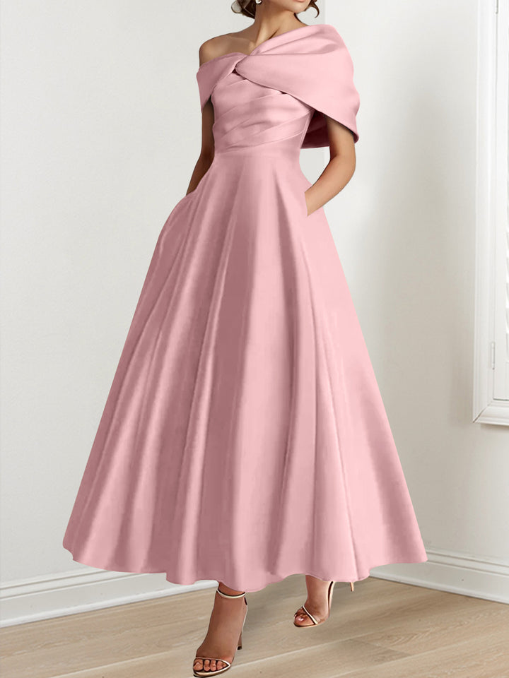 A-Line/Princess  Ankle-Length Sleeveless Off-the-shoulder Mother of the Bride Dresses With Ruffles Bow(s)