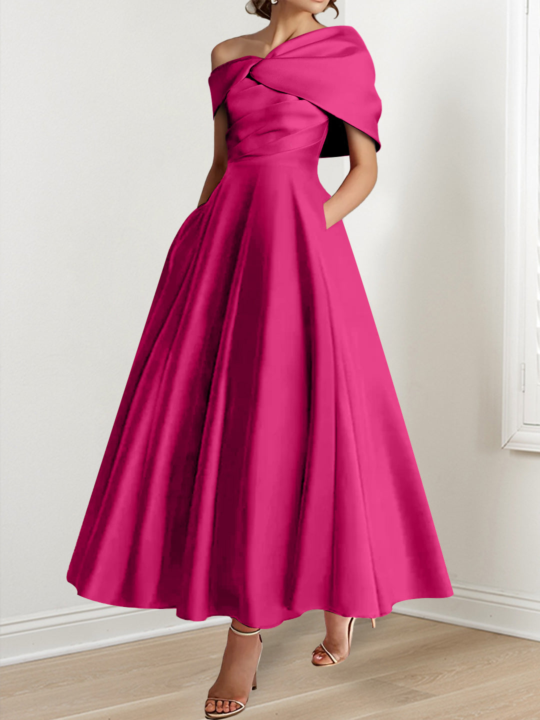 A-Line/Princess  Ankle-Length Sleeveless Off-the-shoulder Mother of the Bride Dresses With Ruffles Bow(s)