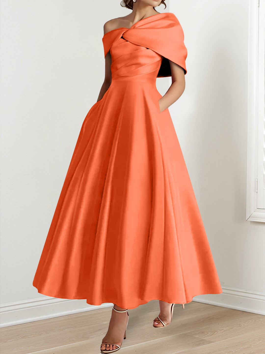 A-Line/Princess  Ankle-Length Sleeveless Off-the-shoulder Mother of the Bride Dresses With Ruffles Bow(s)