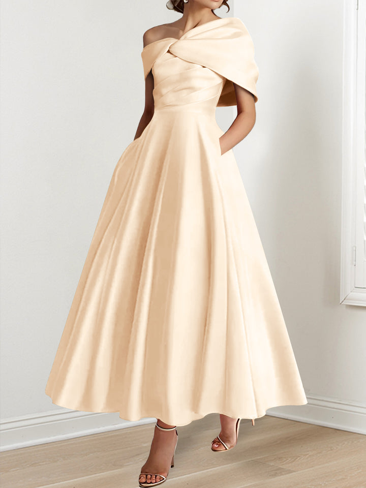 A-Line/Princess  Ankle-Length Sleeveless Off-the-shoulder Mother of the Bride Dresses With Ruffles Bow(s)