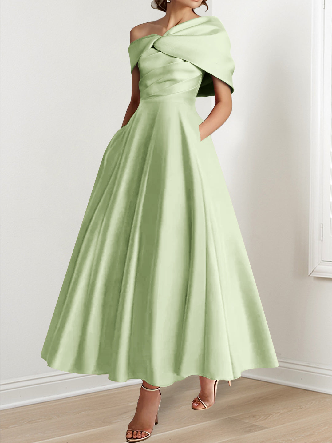 A-Line/Princess  Ankle-Length Sleeveless Off-the-shoulder Mother of the Bride Dresses With Ruffles Bow(s)