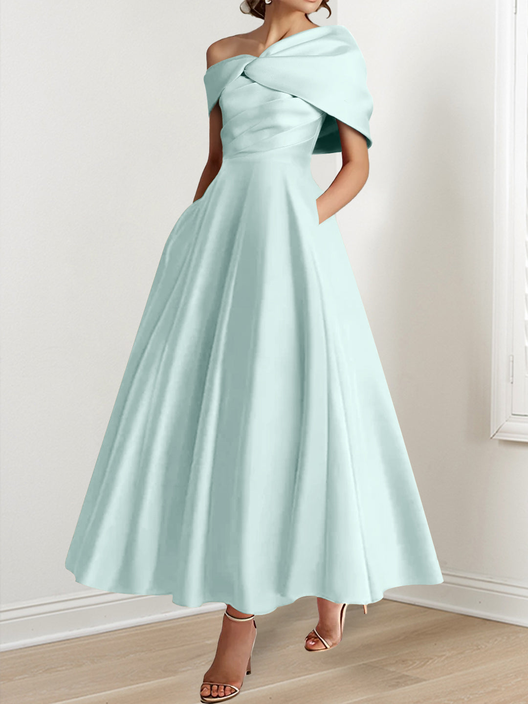 A-Line/Princess  Ankle-Length Sleeveless Off-the-shoulder Mother of the Bride Dresses With Ruffles Bow(s)