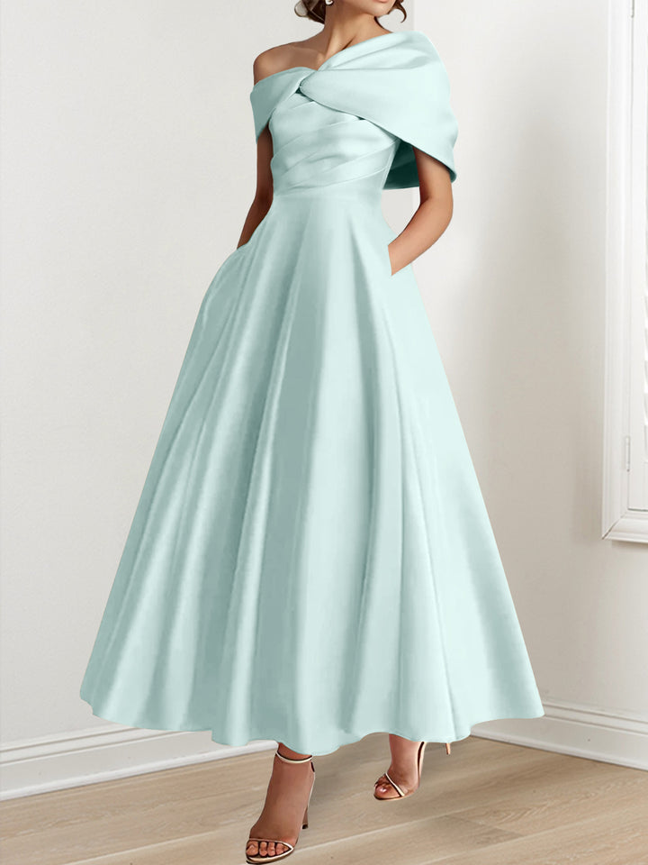 A-Line/Princess  Ankle-Length Sleeveless Off-the-shoulder Mother of the Bride Dresses With Ruffles Bow(s)