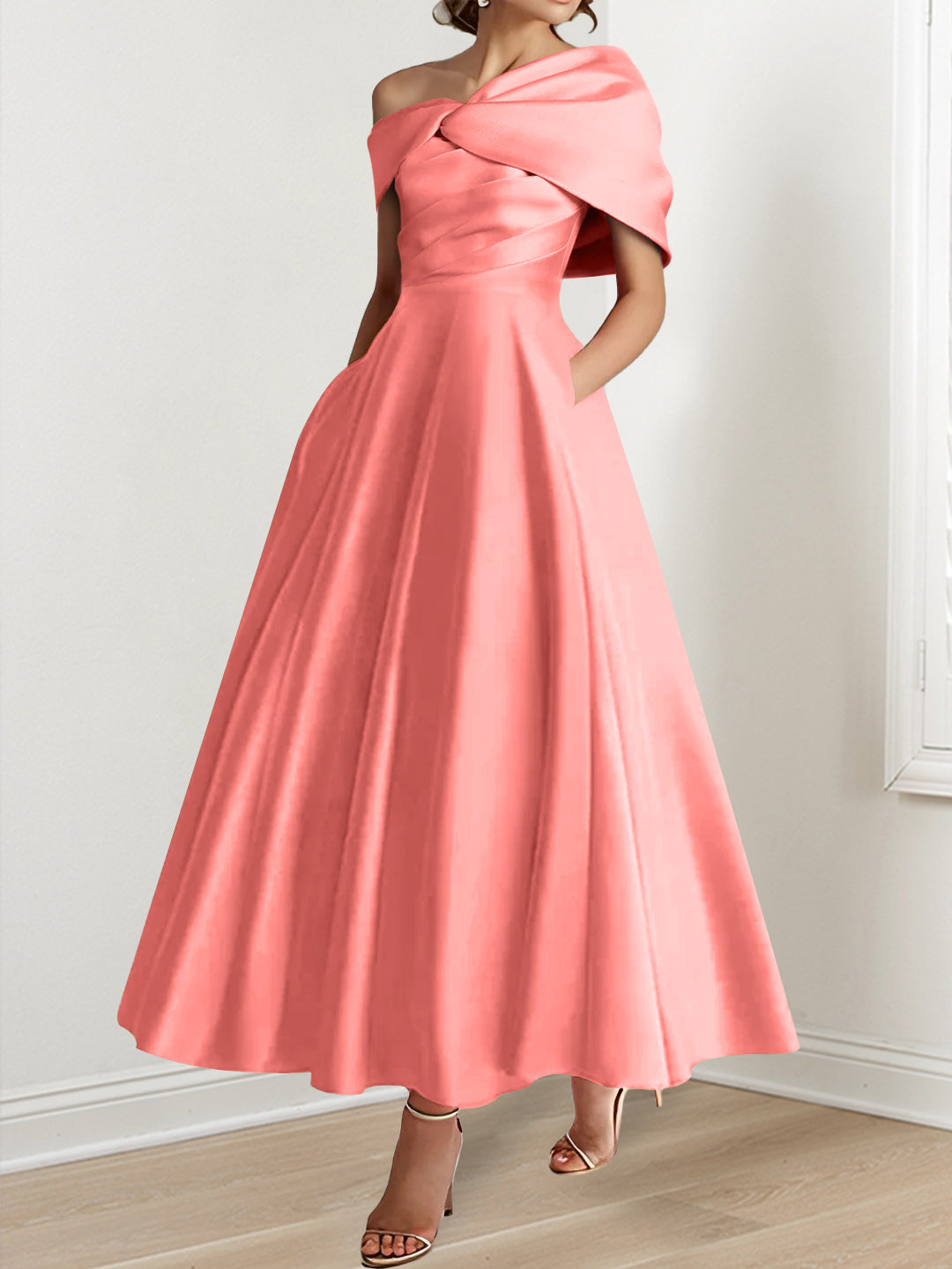 A-Line/Princess  Ankle-Length Sleeveless Off-the-shoulder Mother of the Bride Dresses With Ruffles Bow(s)