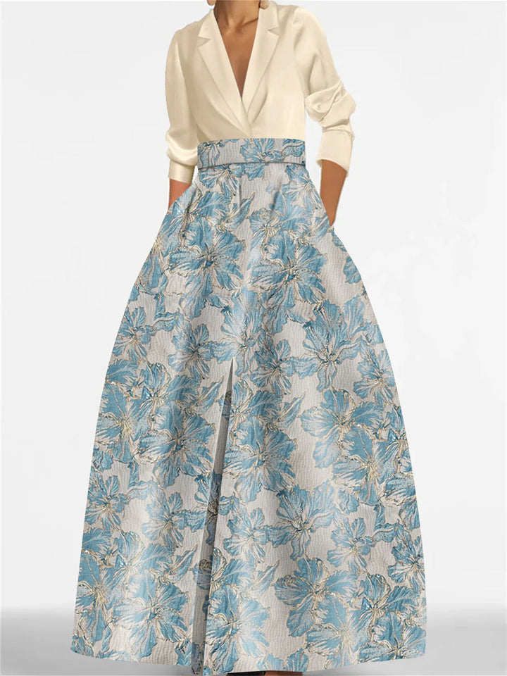 A-Line/Princess Shirt Collar 3/4 Sleeves Printed Flower Mother of the Bride & Groom Dresses