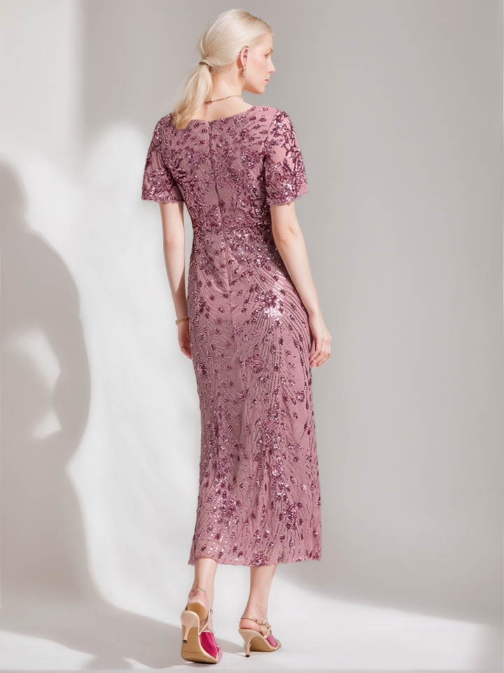 A-Line/Princess Short Sleeves Tea-Length Mother of the Bride Dresses with Sequins