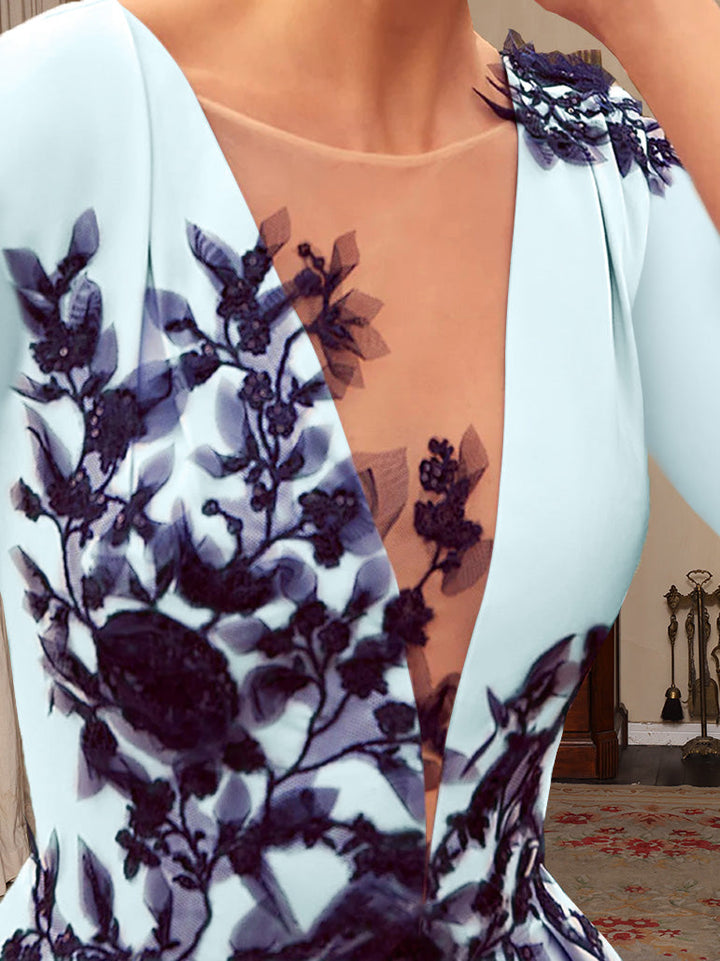 A-Line/Princess V-Neck Satin Mother of the Bride Dresses Lace Pleated 3/4 Sleeves Ankle-Length