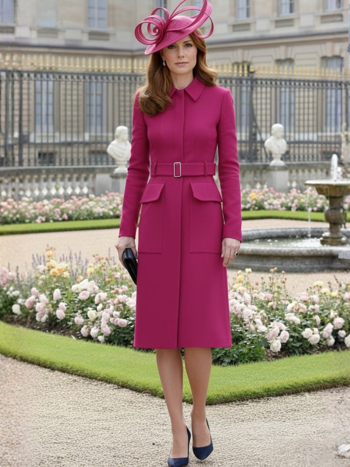 A-Line/Princess Long Sleeves Tea-Length Mother of the Bride Dresses with Belt & Pockets