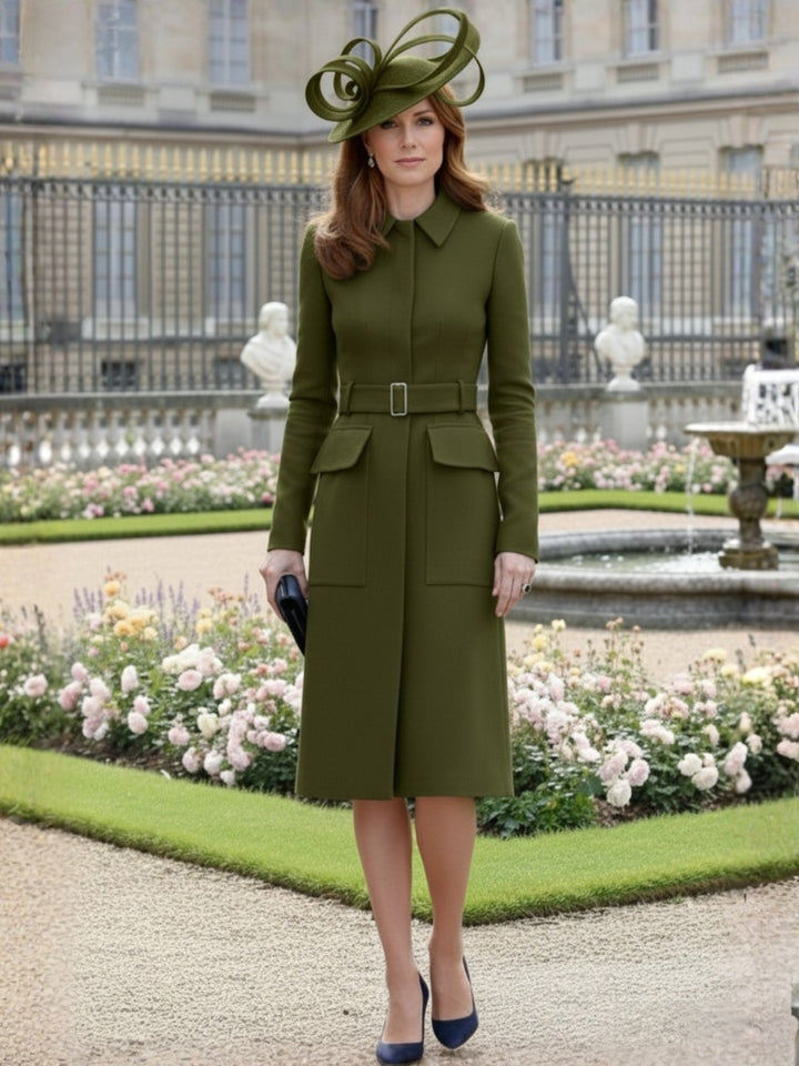 A-Line/Princess Long Sleeves Tea-Length Mother of the Bride Dresses with Belt & Pockets