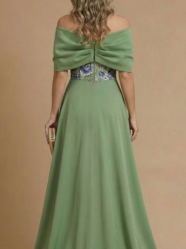 Sheath/Column Off-the-Shoulder Mother of the Bride Dresses Satin Floor-Length Sleeveless Floral