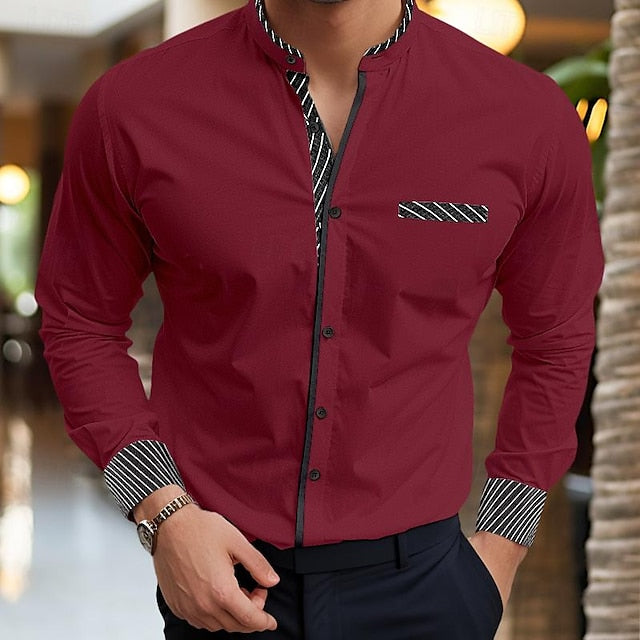 Men's Casual Cotton Blend Long Sleeves Stripes Shirt