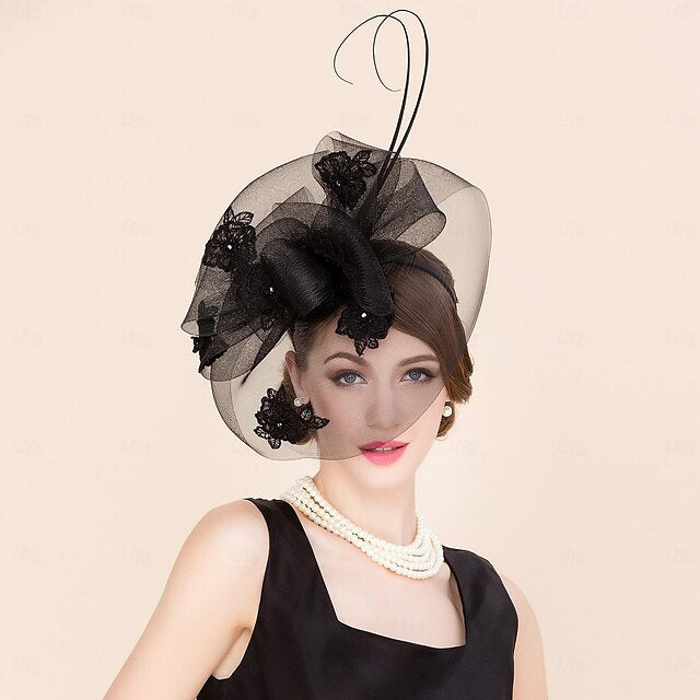 Fascinators Tulle Wedding Tea Party Elegant With Rhinestone Bowknot Headpiece