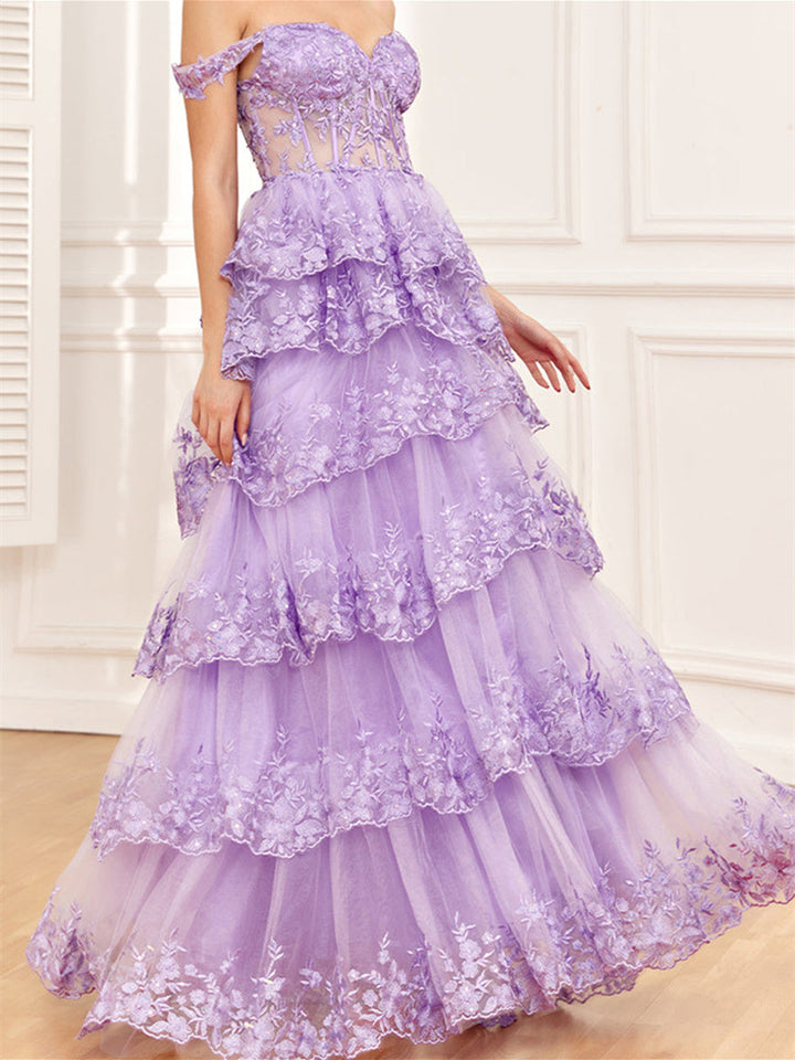 A-Line/Princess Sweetheart Off The Shoulder Sleeveless Floor-Length Evening Dress With Sequins