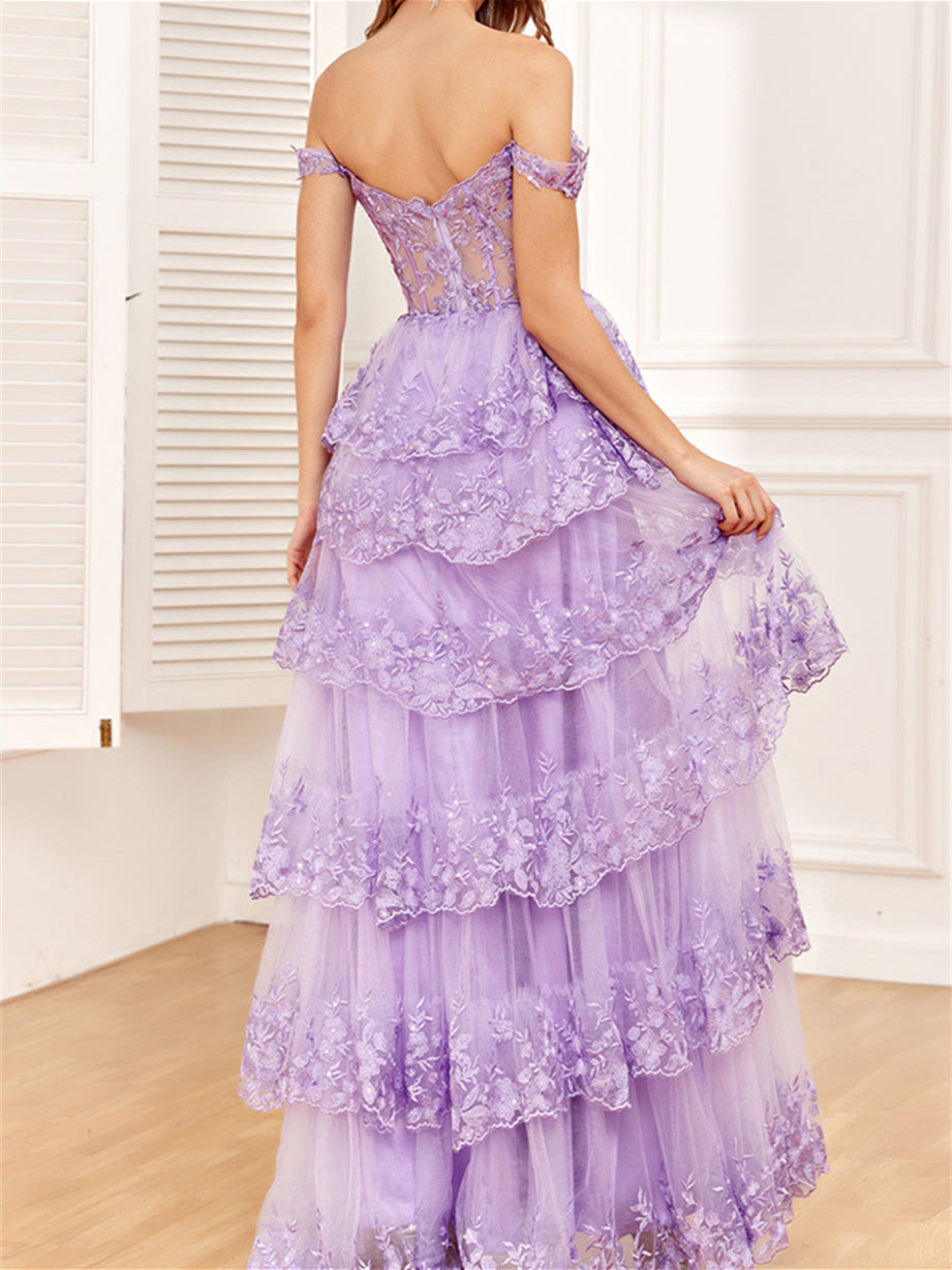 A-Line/Princess Sweetheart Off The Shoulder Sleeveless Floor-Length Evening Dress With Sequins