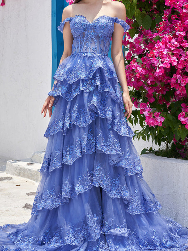 A-Line/Princess Sweetheart Off The Shoulder Sleeveless Floor-Length Evening Dress With Sequins