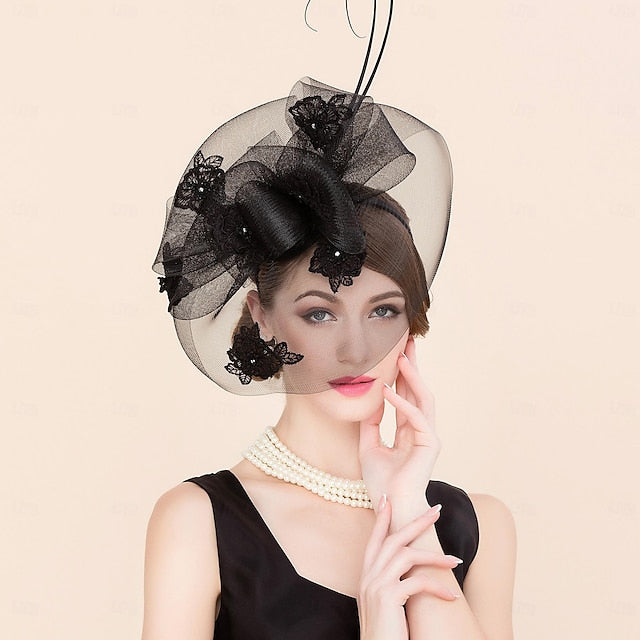 Fascinators Tulle Wedding Tea Party Elegant With Rhinestone Bowknot Headpiece