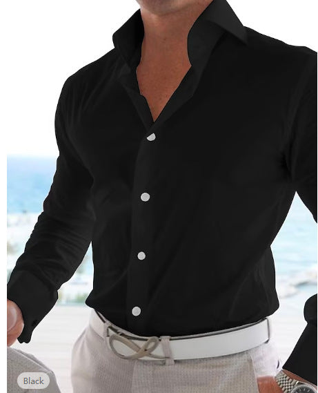 Men's Casual Cotton Linen Long Sleeves Solid Colour Shirt