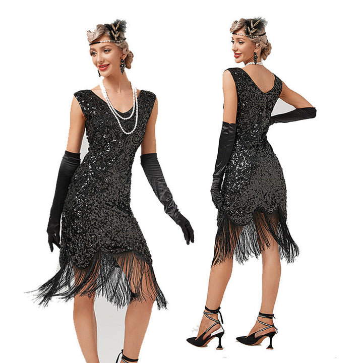 1920s The Great Gatsby Outfit Sheath/Column V-Neck Sequins Vintage Dresses