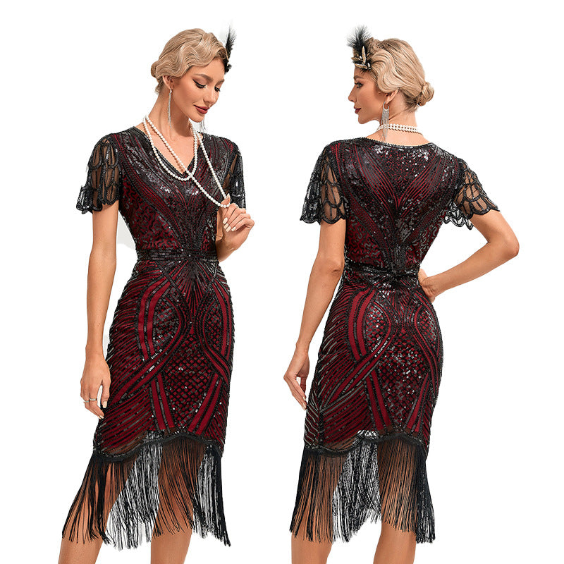 1920s The Great Gatsby Outfit Sheath/Column V-Neck Sequins Vintage Dresses