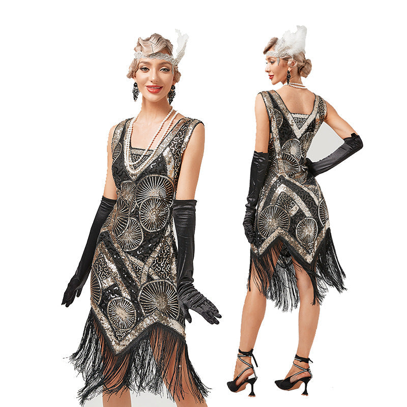 1920s The Great Gatsby Outfit Sheath/Column V-Neck Sequins Vintage Dresses