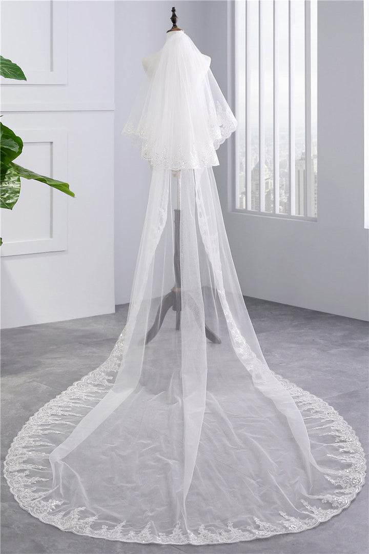 Two-tier Stylish Wedding Veil with sequins