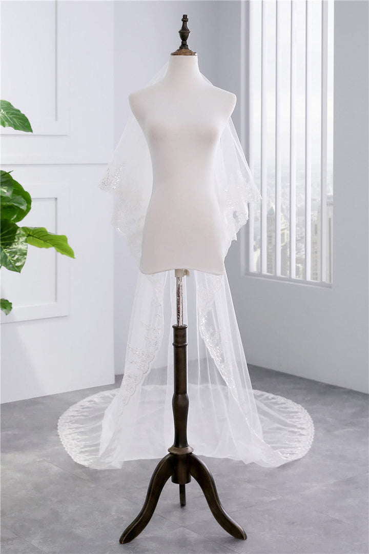 Two-tier Stylish Wedding Veil with sequins