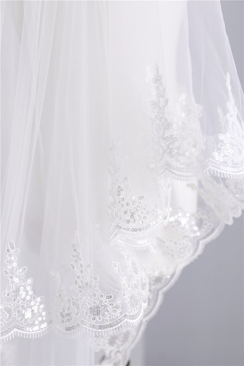 Two-tier Stylish Wedding Veil with sequins