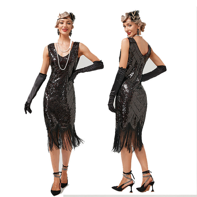 1920s The Great Gatsby Outfit Sheath/Column V-Neck Sequins Vintage Dresses