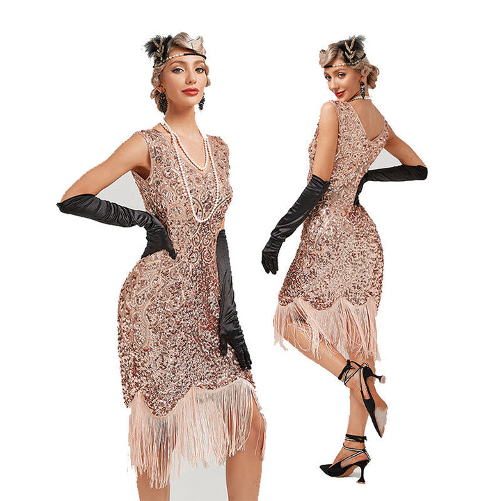 1920s The Great Gatsby Outfit Sheath/Column V-Neck Sequins Vintage Dresses