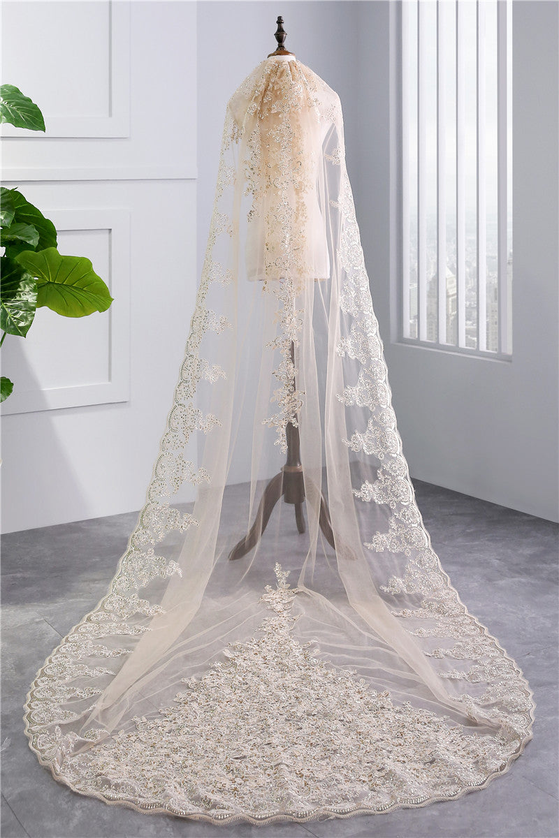 One-tier Luxurious Wedding Veil with Appliques