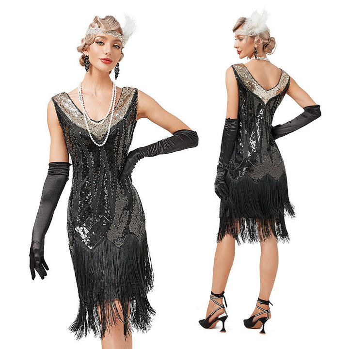 1920s Sheath/Column V-Neck Sequins Vintage Costume Party Dresses