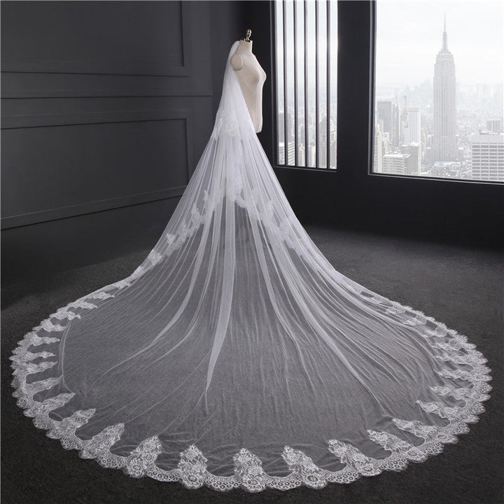 One-tier Lace veil extra wide 3M long tail Wedding Veils with Appliques