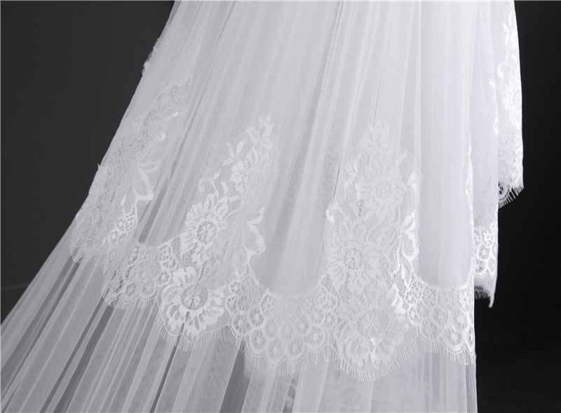 One-tier Lace veil extra wide 3M long tail Wedding Veils with Appliques