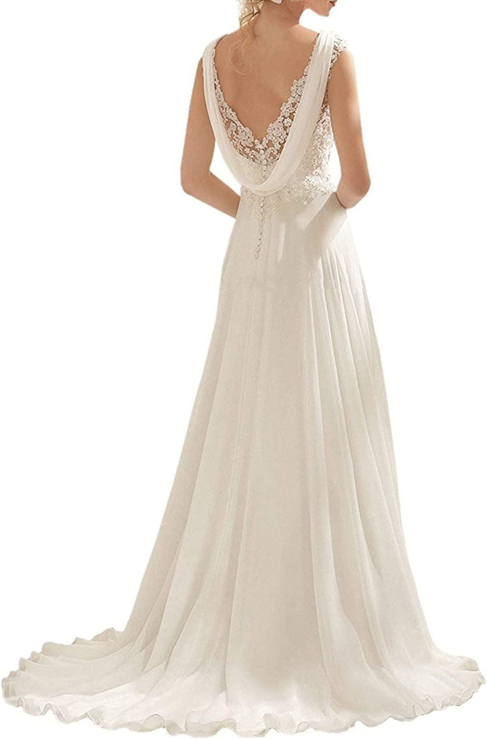 Women's Lace Wedding Dress Double V-Neck Sleeveless