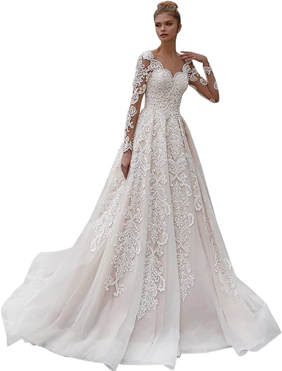 Women's Elegant Lace Beach Wedding Dresses for Bride 2023