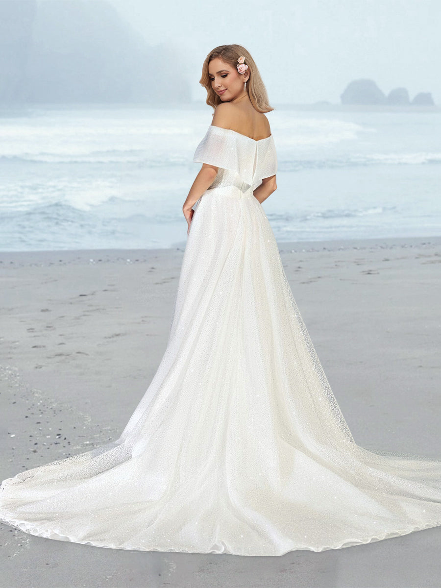 A-Line/Princess Off-the-Shoulder Floor-Length Wedding Dress