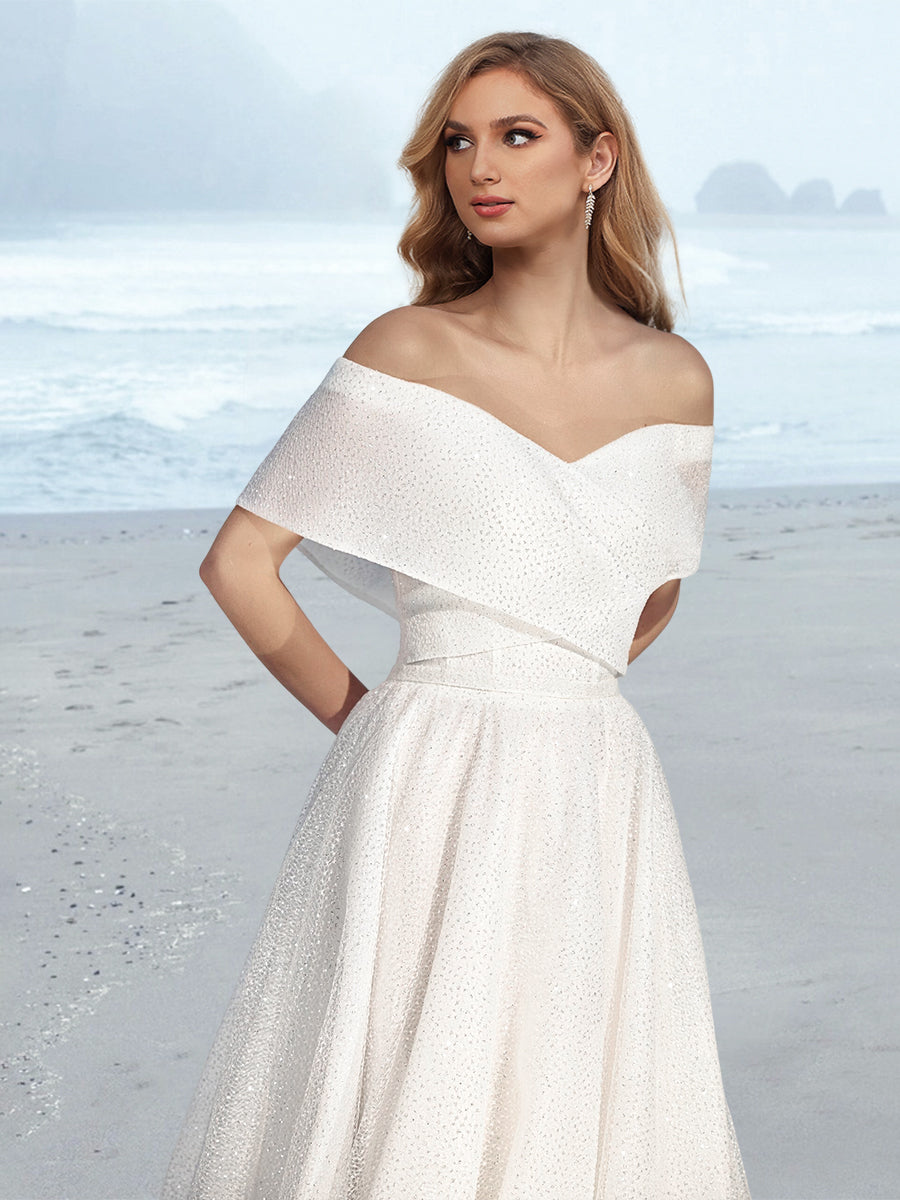 A-Line/Princess Off-the-Shoulder Floor-Length Wedding Dress